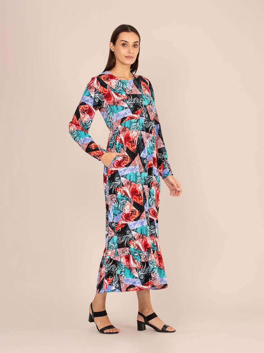 Rayon Printed Full Sleeve Maxi Dress