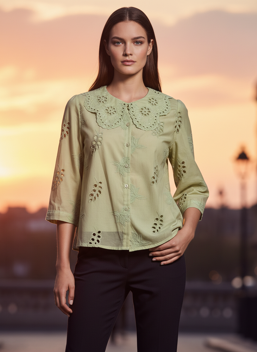 Luxury Embroidered Women’s Peter Pan Collar Top