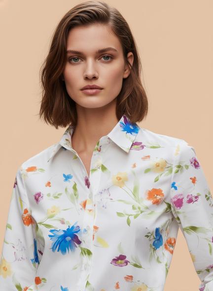 Premium Micro Multicolour Regular Length Straight Hem Digital Print Shirt
