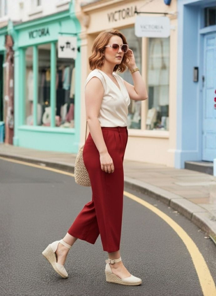 European Satin V Neck Pleated Sleeveless Top