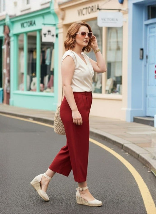 European Satin V Neck Pleated Sleeveless Top