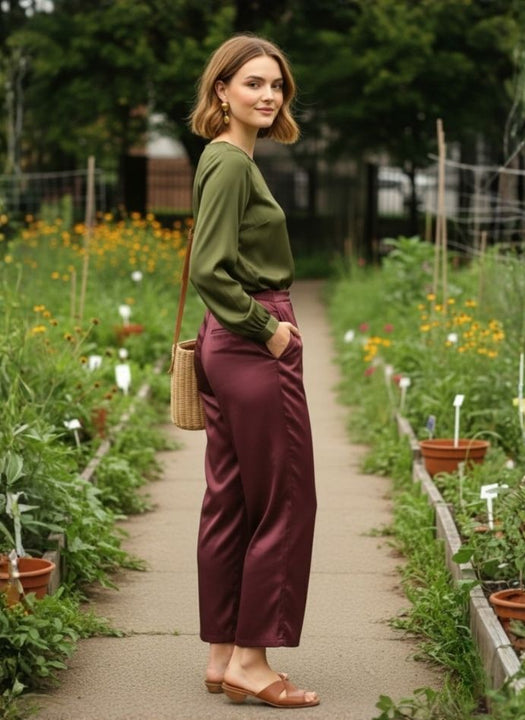 European Satin Bishop Sleeves Top