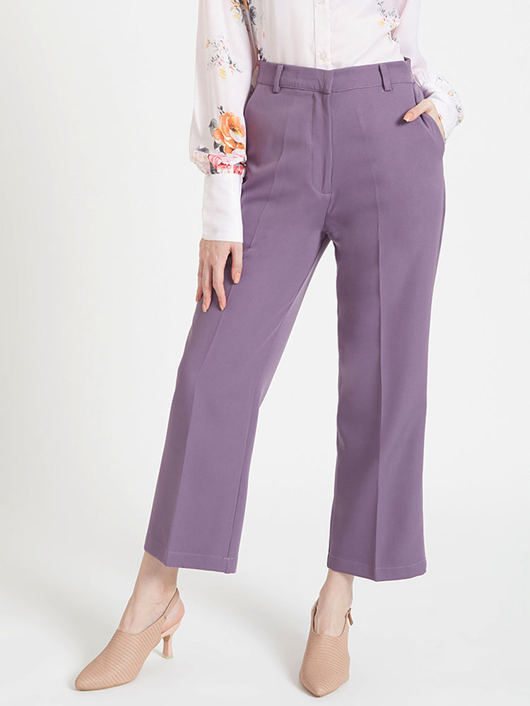 Women'S Luxury Banana Crepe Burlwood Straight Fit Flap Pocket Trouser
