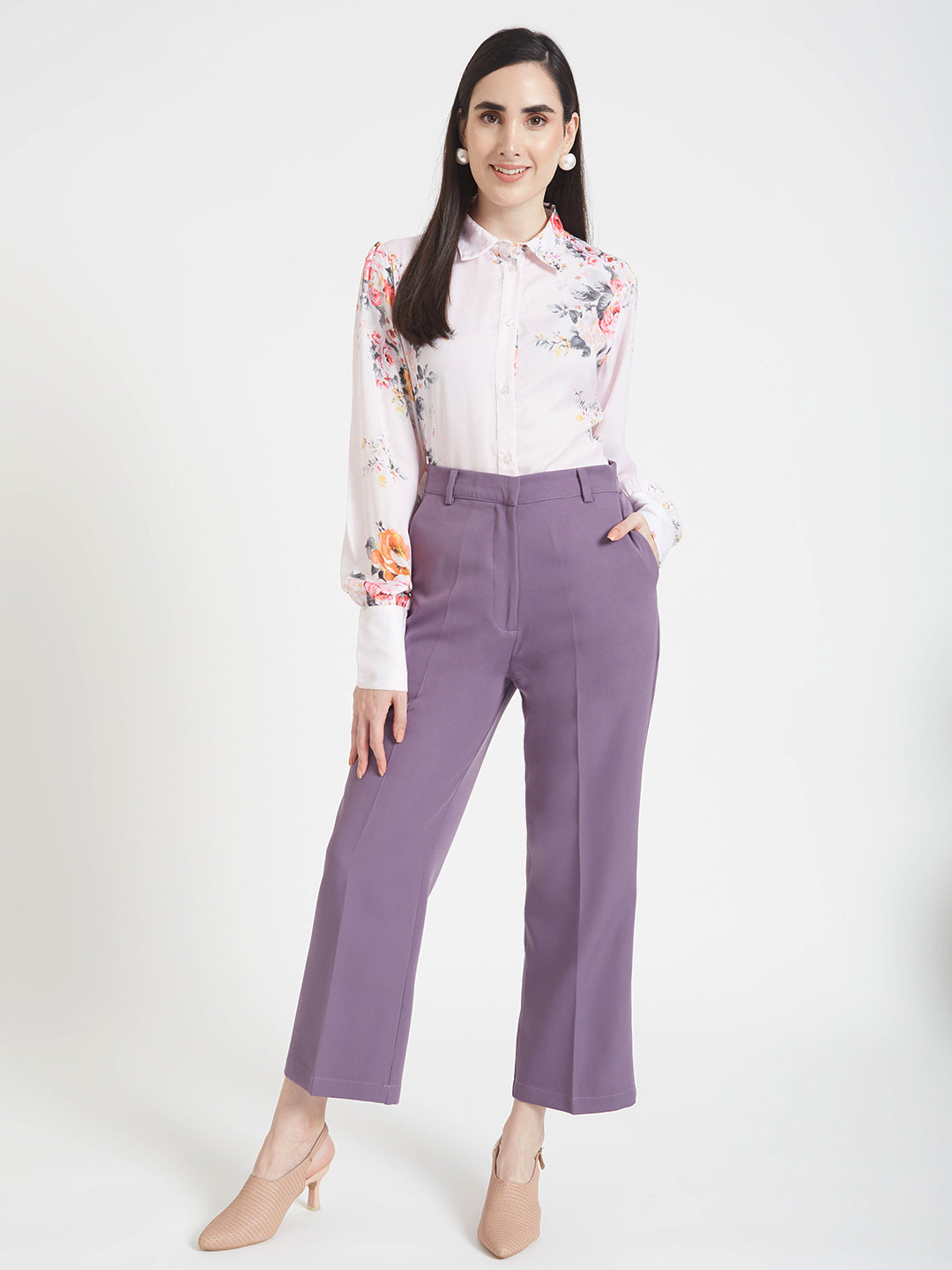 Women'S Luxury Banana Crepe Burlwood Straight Fit Flap Pocket Trouser