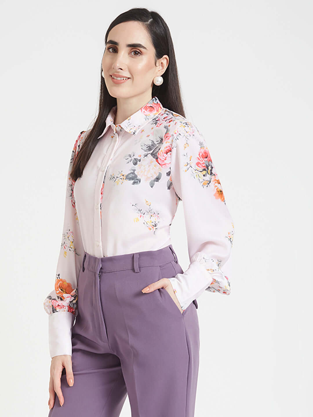 LUXURY SATIN DIGITAL PRINT PUFF SLEEVE SHIRT