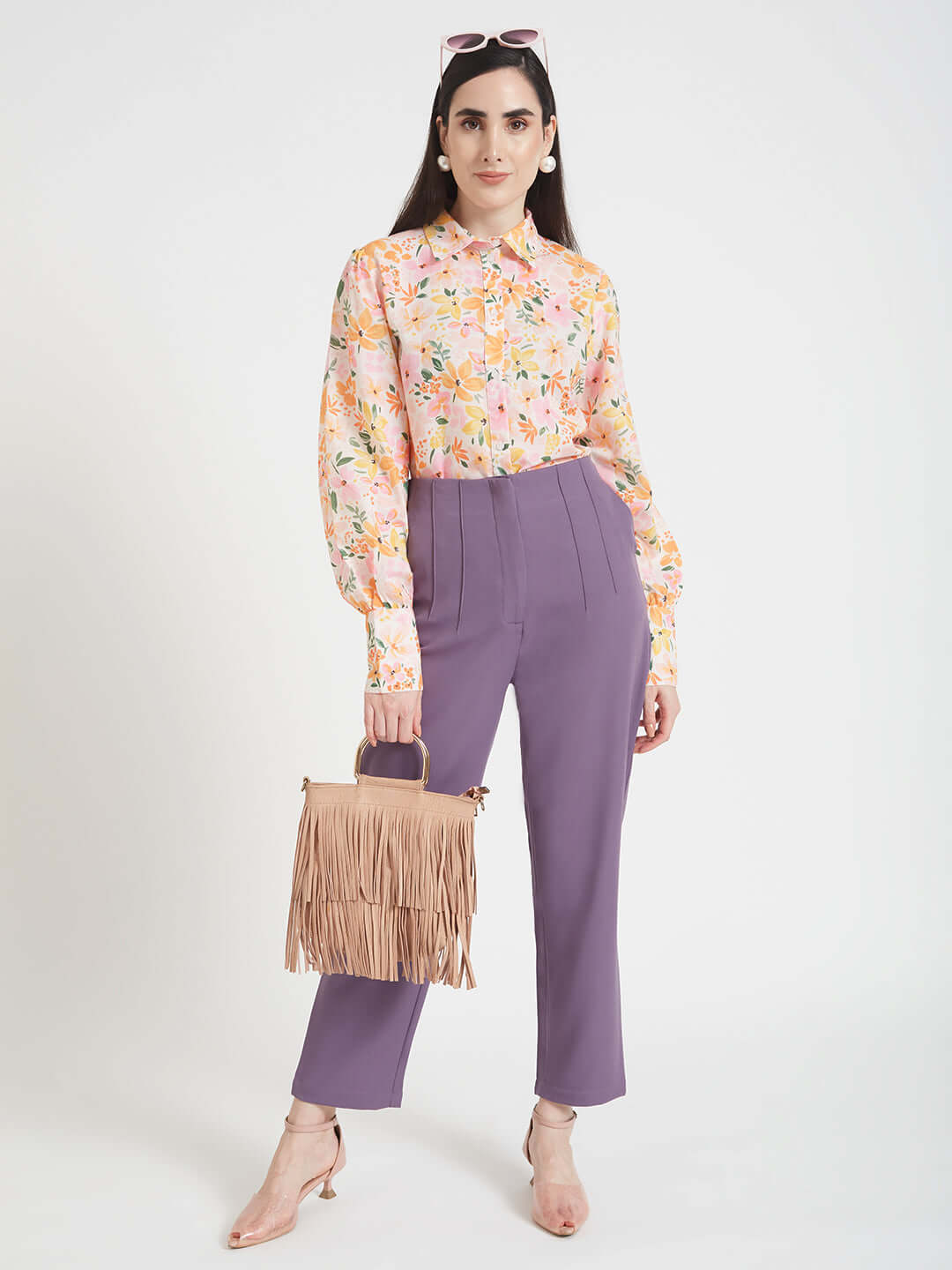 LUXURY CAMBRIC DIGITAL PRINT PUFF SLEEVE SHIRT