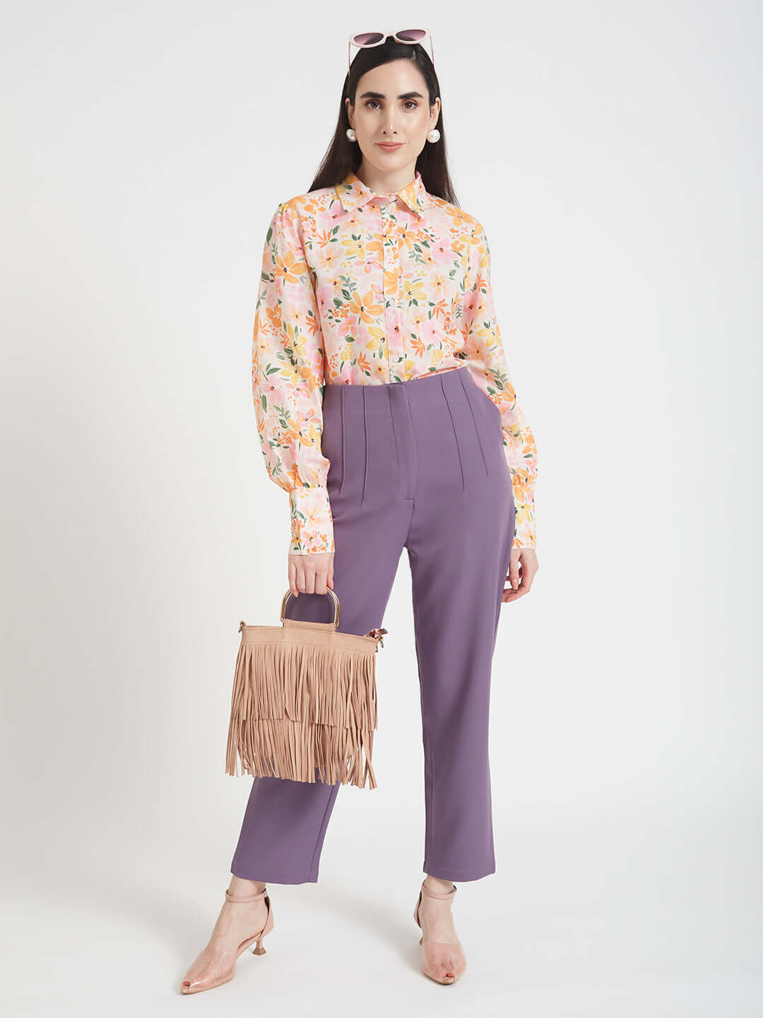 Luxury Cambric Digital Print Puff Sleeve Shirt