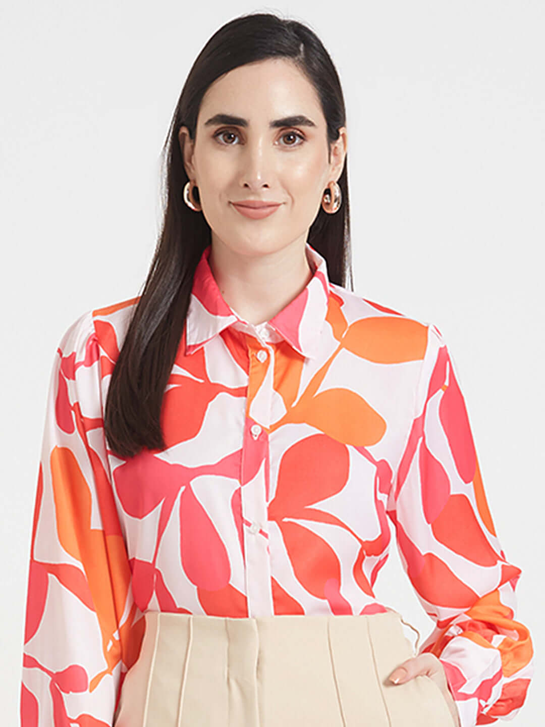 LUXURY SATIN DIGITAL PRINT PUFF SLEEVE SHIRT