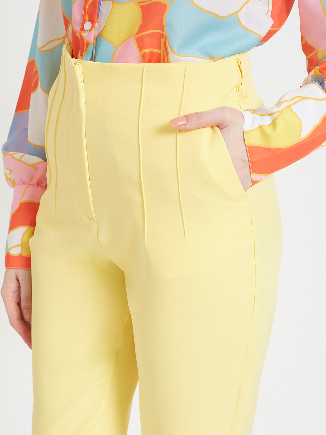 WOMEN'S LUXURY BANANA CREPE IRIS YELLOW SKIN FIT WITH MULTI PLEATED TROUSER