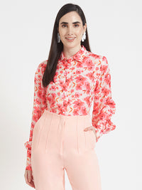 LUXURY  SATIN DIGITAL PRINT PUFF SLEEVE SHIRT