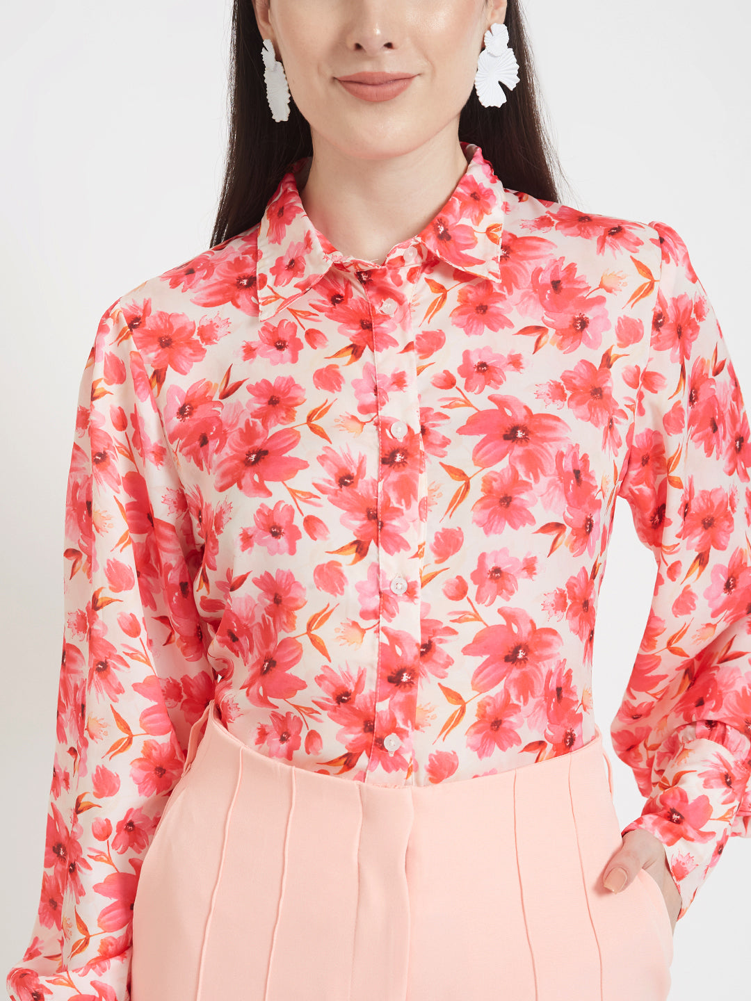 LUXURY SATIN DIGITAL PRINT PUFF SLEEVE SHIRT