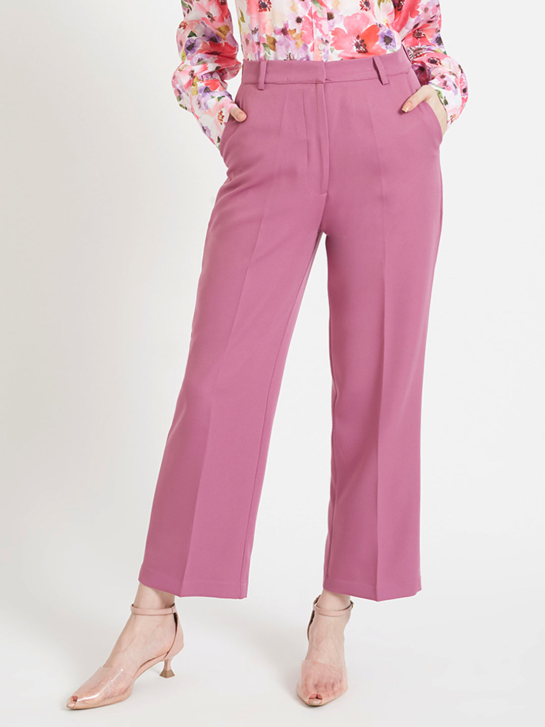 WOMEN'S LUXURY BANANA CREPE CANYON ROSE STRAIGHT FIT WITH FLAP POCKET TROUSER