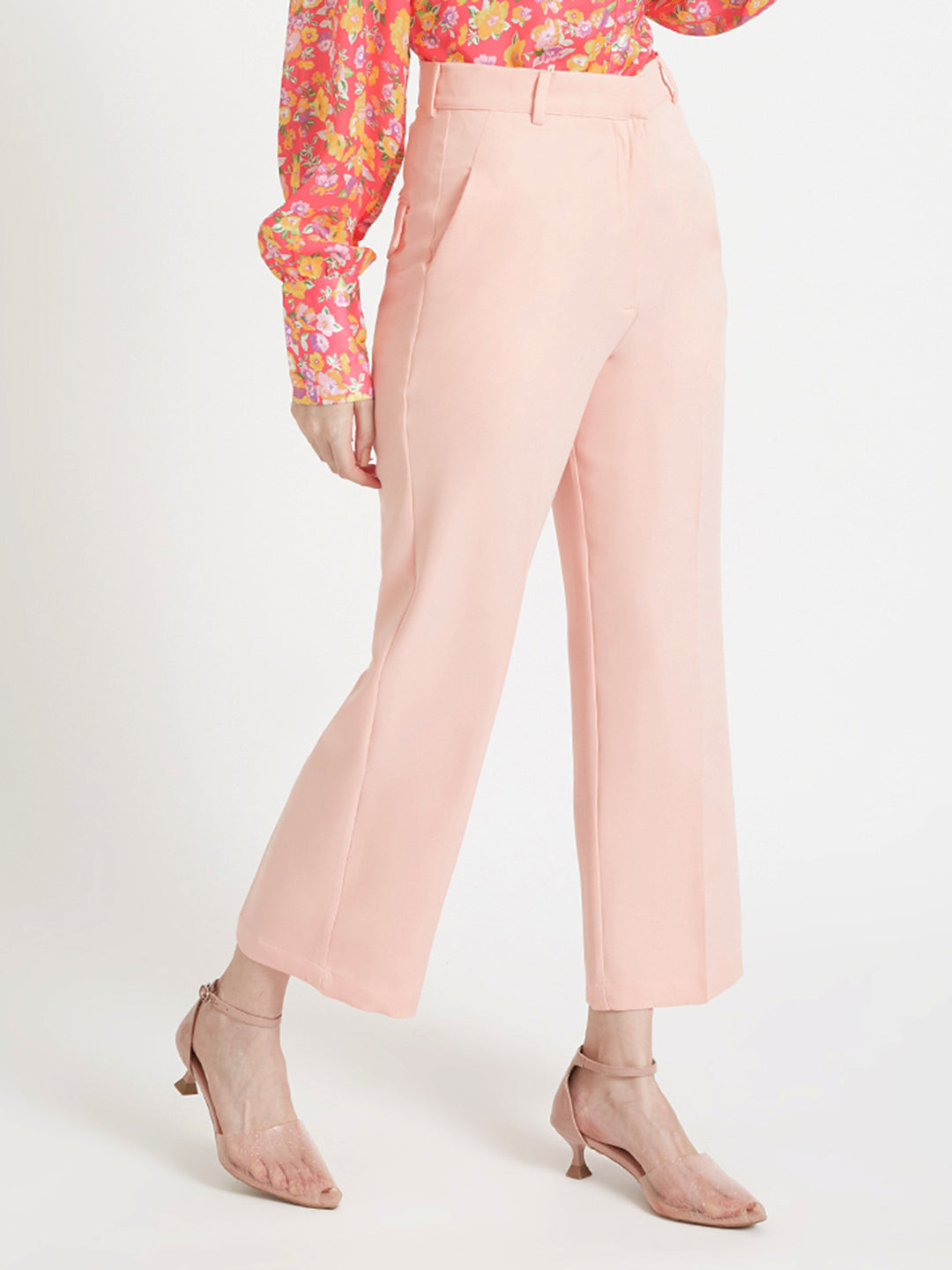 Women'S Luxury Banana Crepe Peach Straight Fit Flap Pocket Trouser