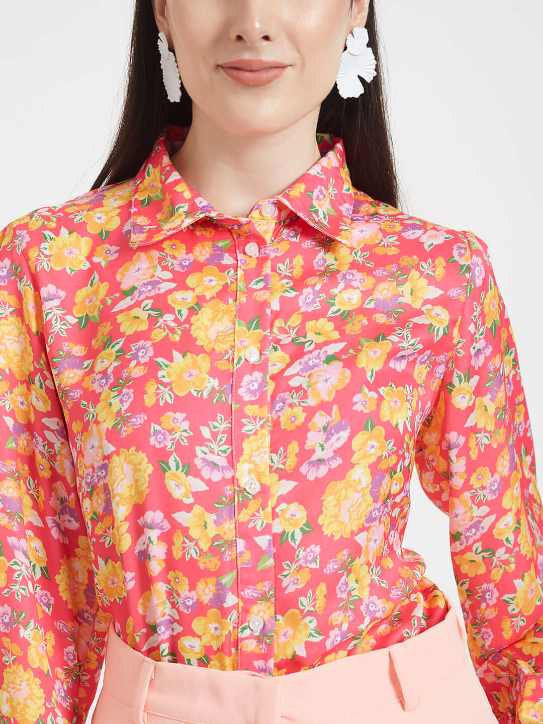 LUXURY SATIN DIGITAL PRINT PUFF SLEEVE SHIRT