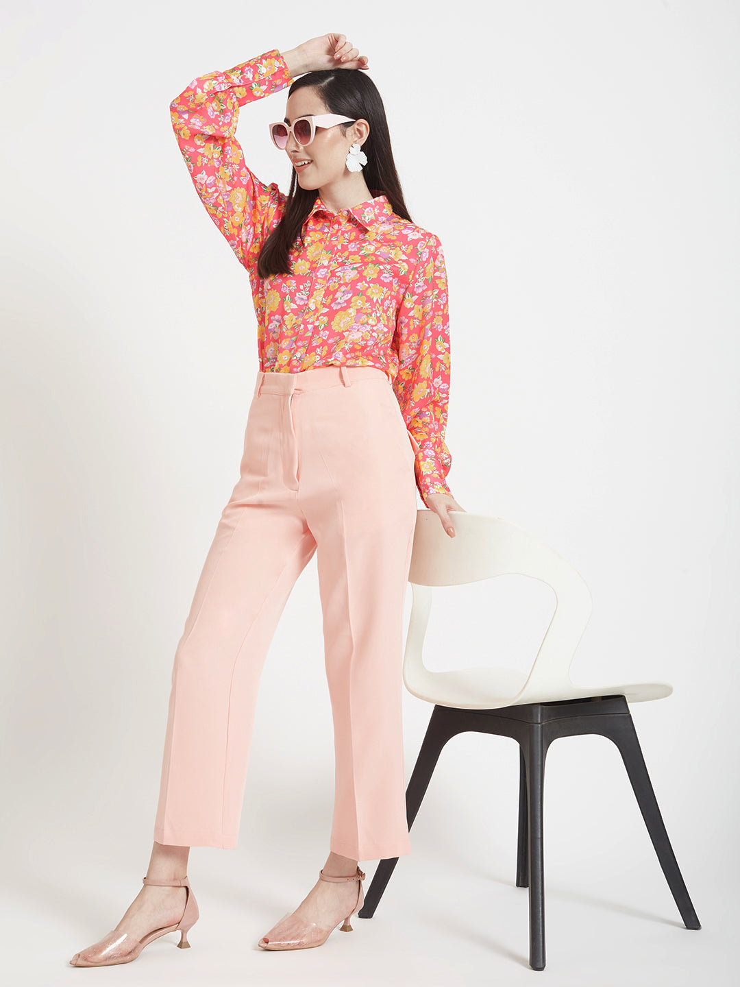 Women'S Luxury Banana Crepe Peach Straight Fit Flap Pocket Trouser