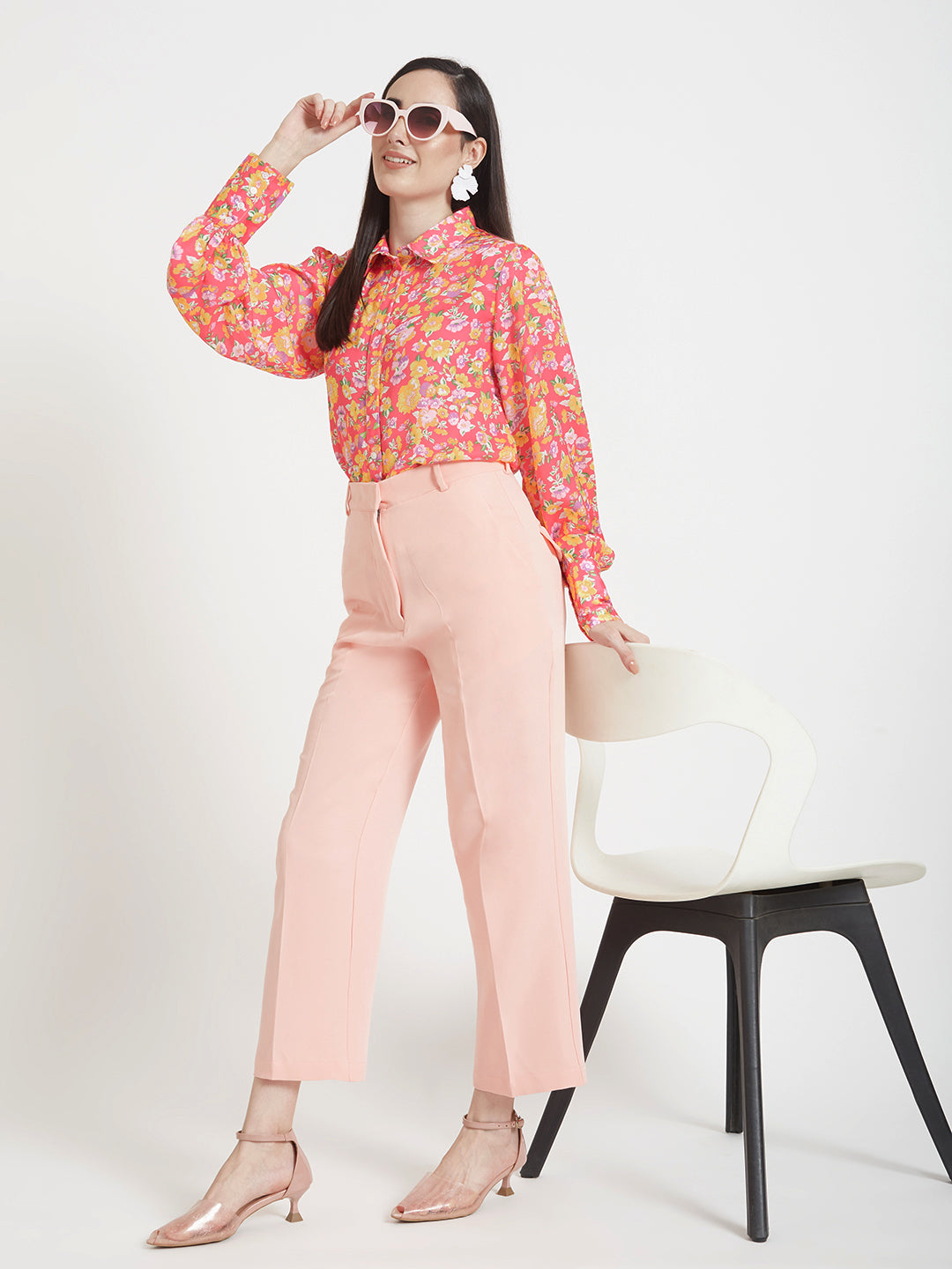 Women'S Luxury Banana Crepe Peach Straight Fit Flap Pocket Trouser
