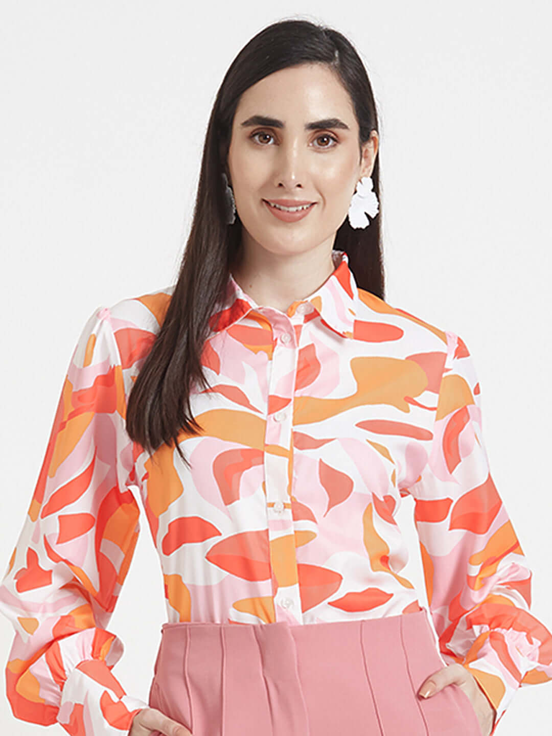 Premium Micro Digital Print Puff Sleeve Shirt