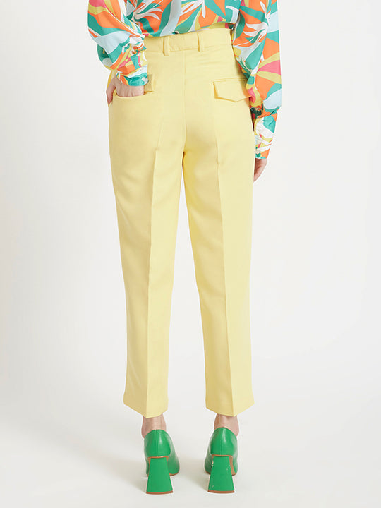 Women'S Luxury Banana Crepe Iris Yellow Straight Fit Flap Pocket Trouser