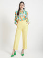Women'S Luxury Banana Crepe Iris Yellow Straight Fit Flap Pocket Trouser