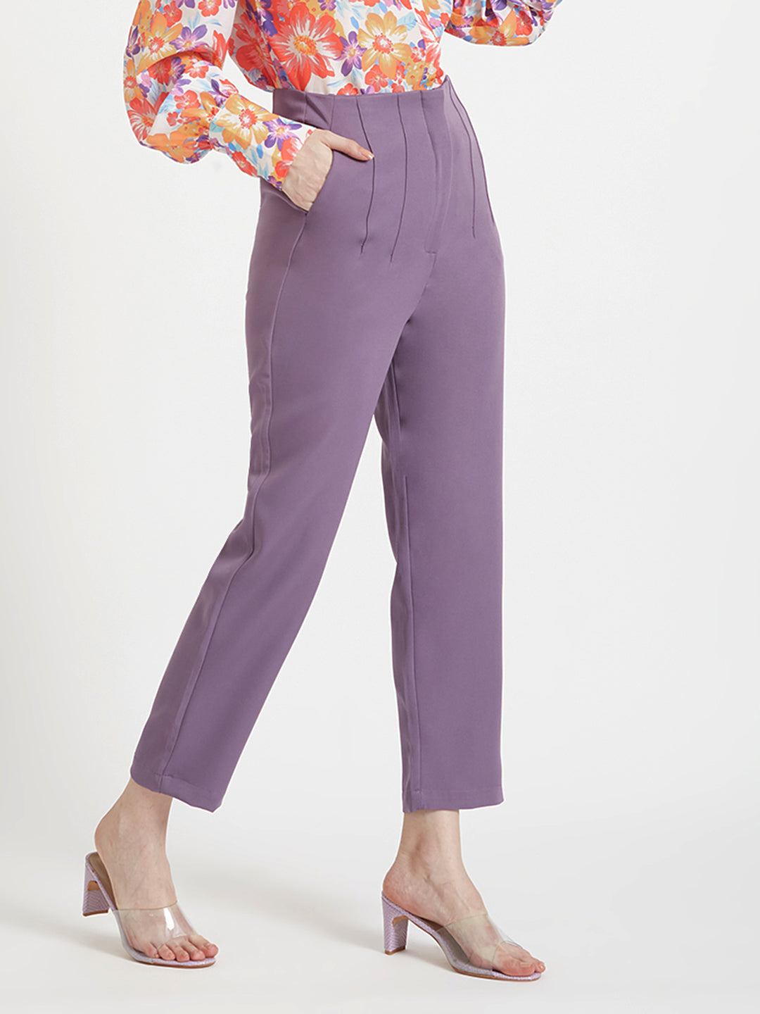 Women'S Luxury Banana Crepe Burlwood Skin Fit Multi Pleated Trouser