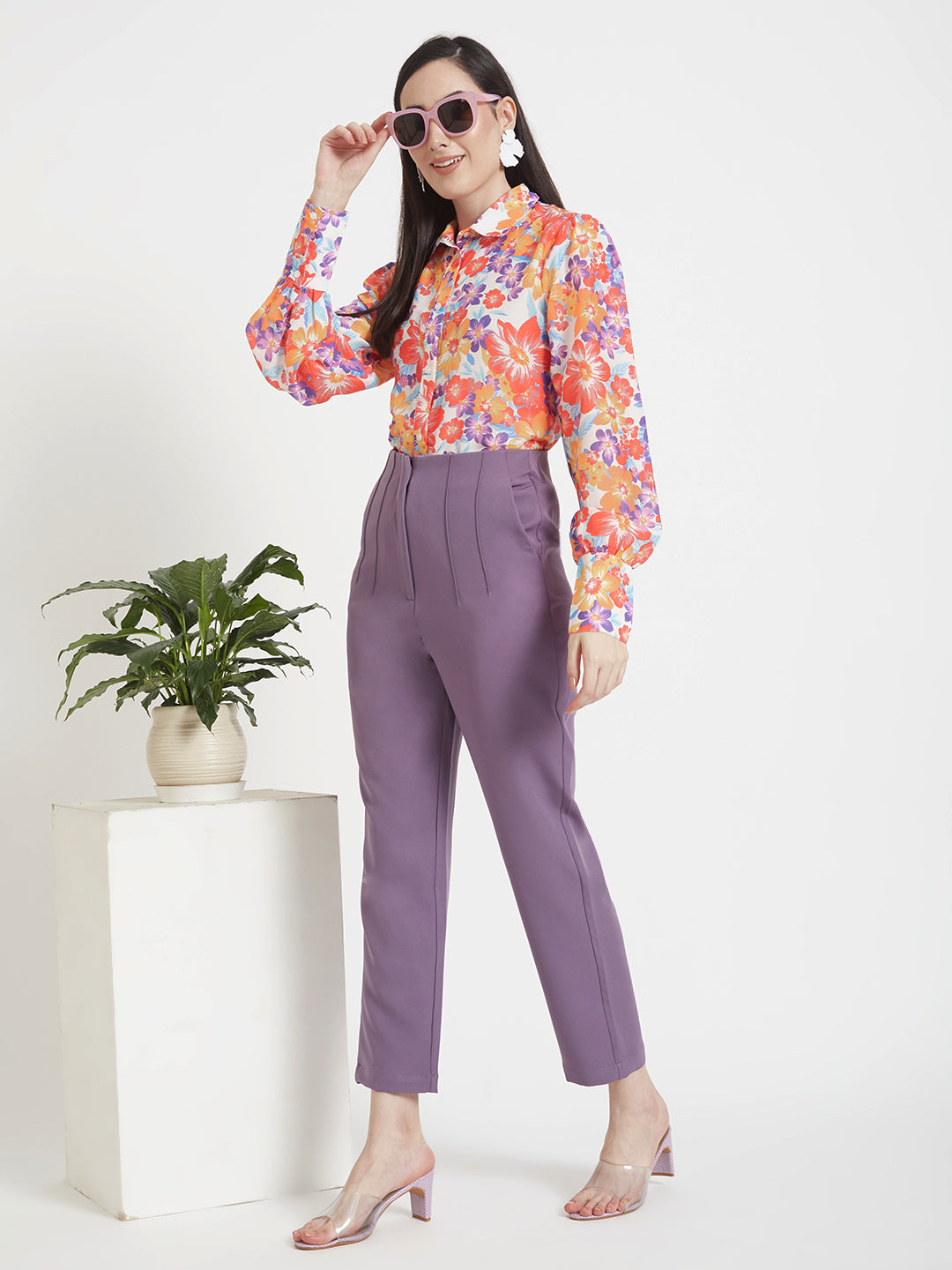 Women'S Luxury Banana Crepe Burlwood Skin Fit Multi Pleated Trouser