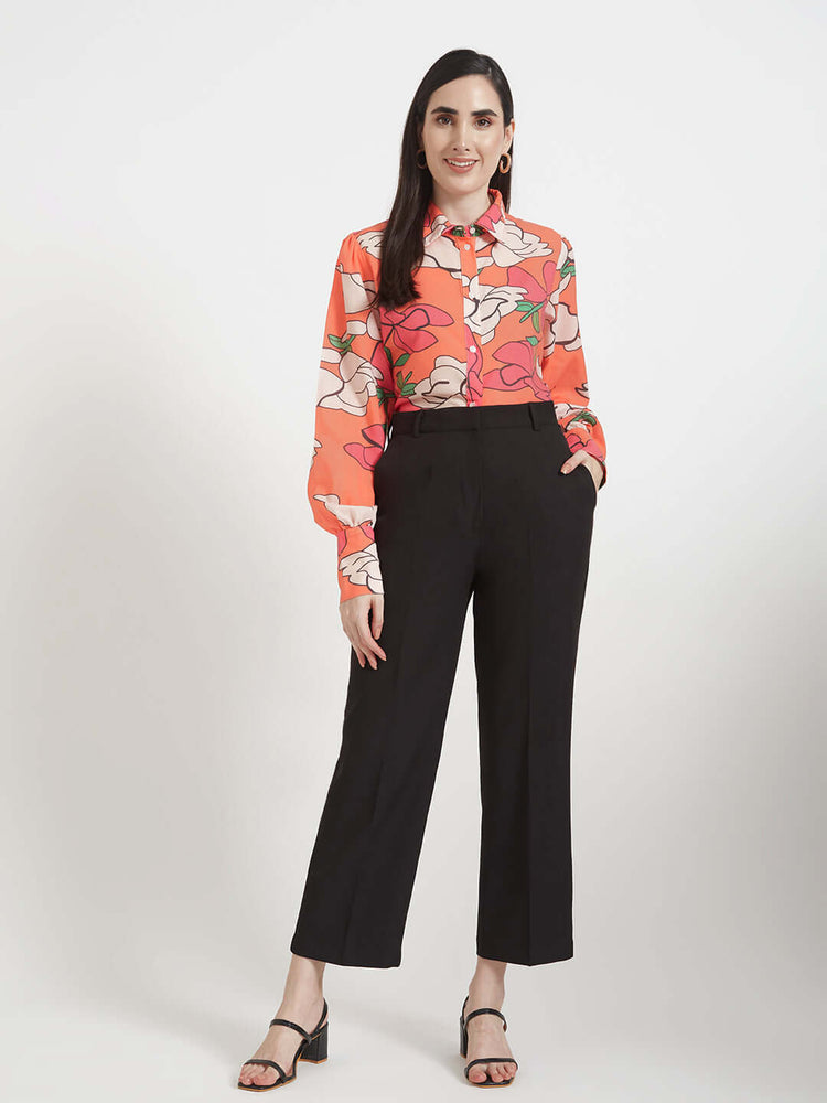 LUXURY CAMBRIC DIGITAL PRINT PUFF SLEEVE SHIRT