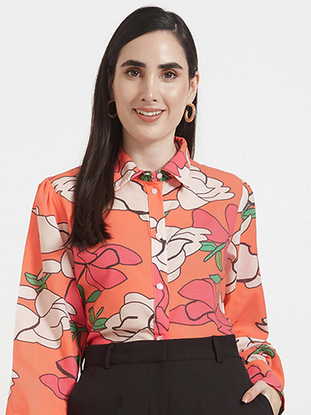 LUXURY CAMBRIC DIGITAL PRINT PUFF SLEEVE SHIRT