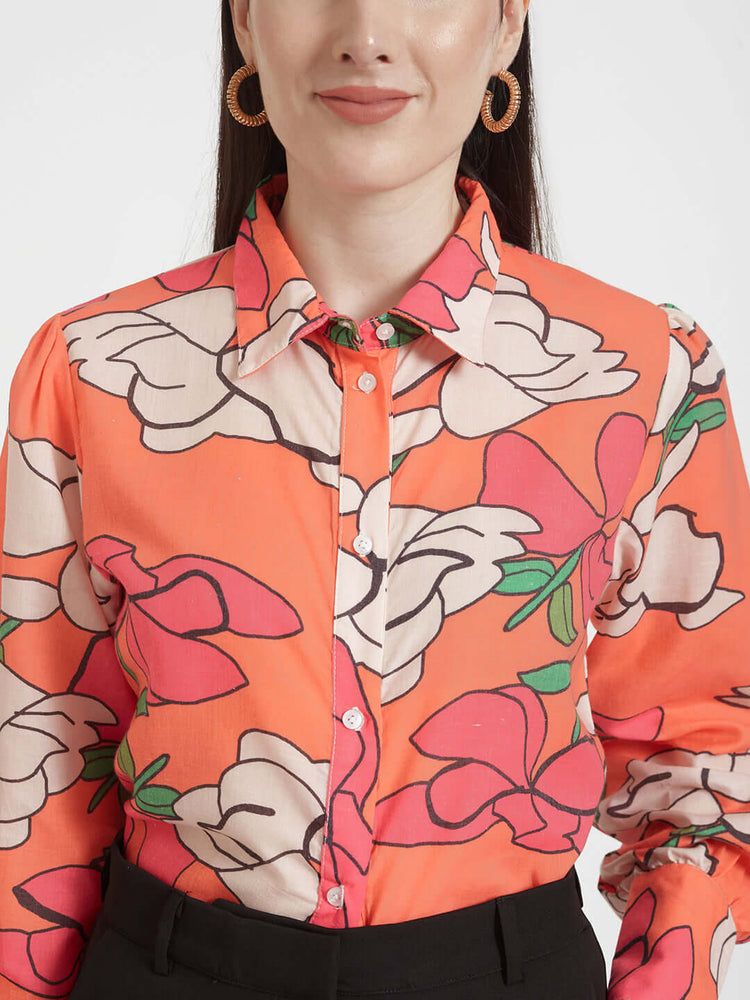 LUXURY CAMBRIC DIGITAL PRINT PUFF SLEEVE SHIRT