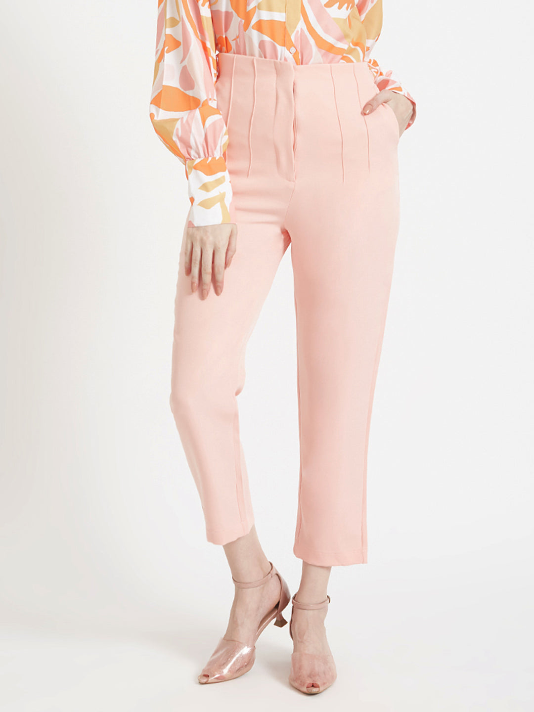 WOMEN'S LUXURY BANANA CREPE PEACH SKIN FIT WITH MULTI PLEATED TROUSER