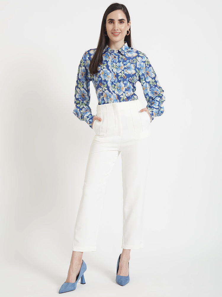 Women'S Luxury Banana Crepe Off White Skin Fit Multi Pleated Trouser