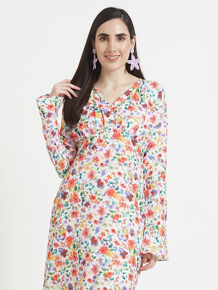 Premium Micro Digital Print Maxi Dress With Slash Pocket