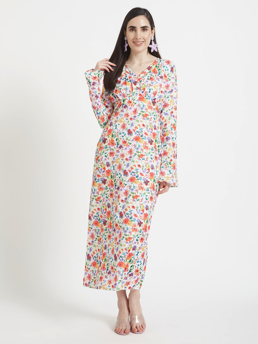 Premium Micro Digital Print Maxi Dress With Slash Pocket