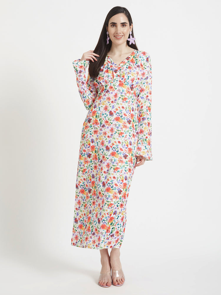 Premium Micro Digital Print Maxi Dress With Slash Pocket