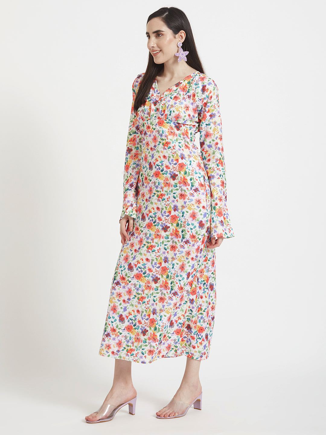 Premium Micro Digital Print Maxi Dress With Slash Pocket