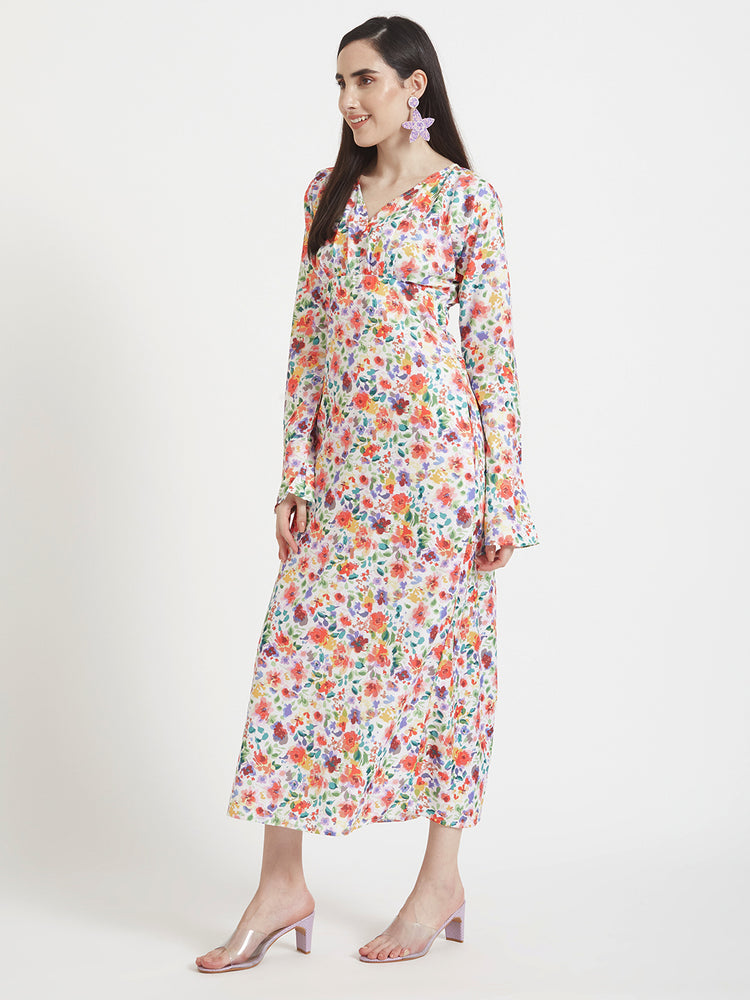Premium Micro Digital Print Maxi Dress With Slash Pocket
