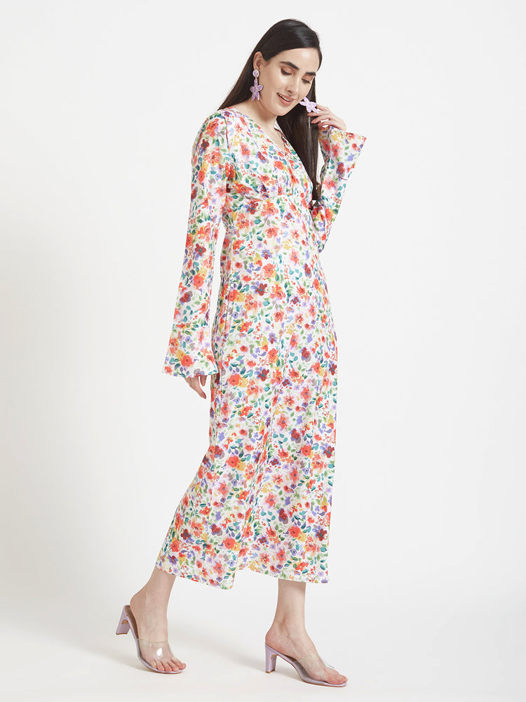 Premium Micro Digital Print Maxi Dress With Slash Pocket