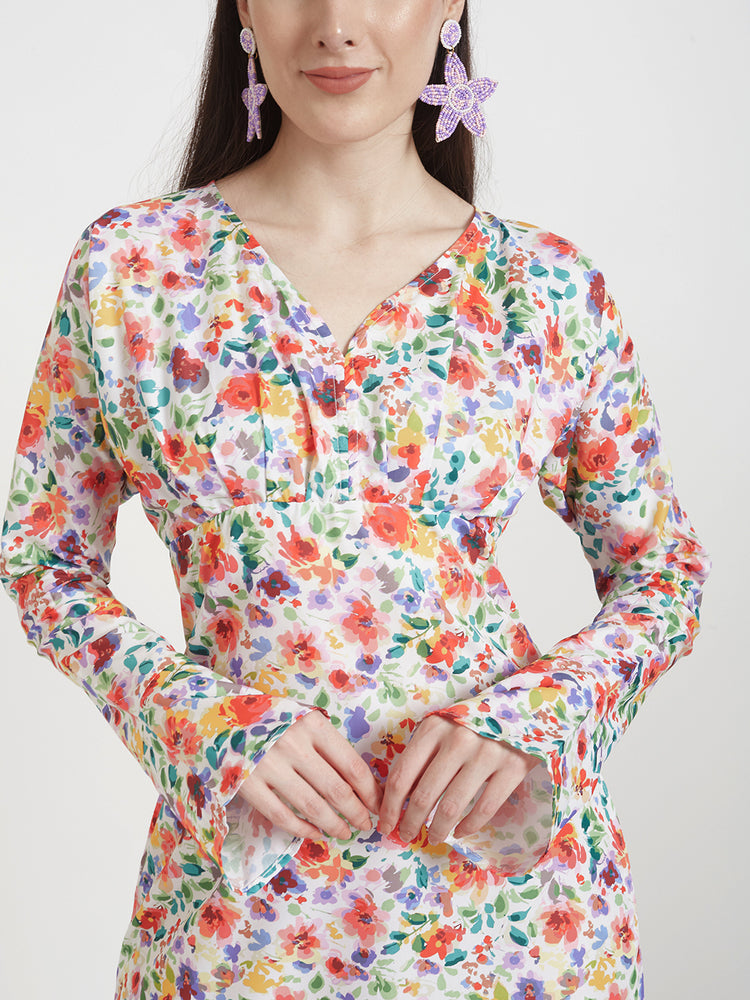 Premium Micro Digital Print Maxi Dress With Slash Pocket