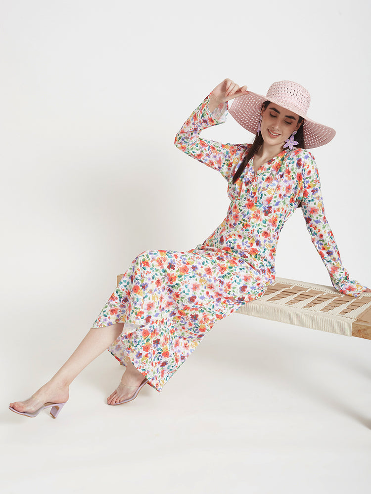 Premium Micro Digital Print Maxi Dress With Slash Pocket