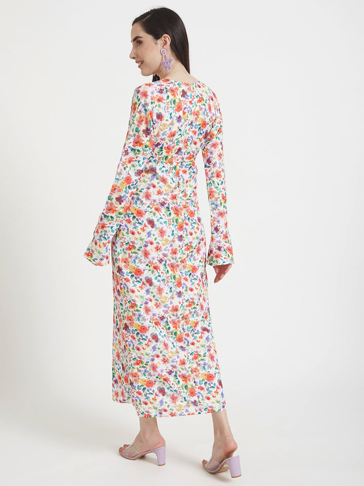 Premium Micro Digital Print Maxi Dress With Slash Pocket