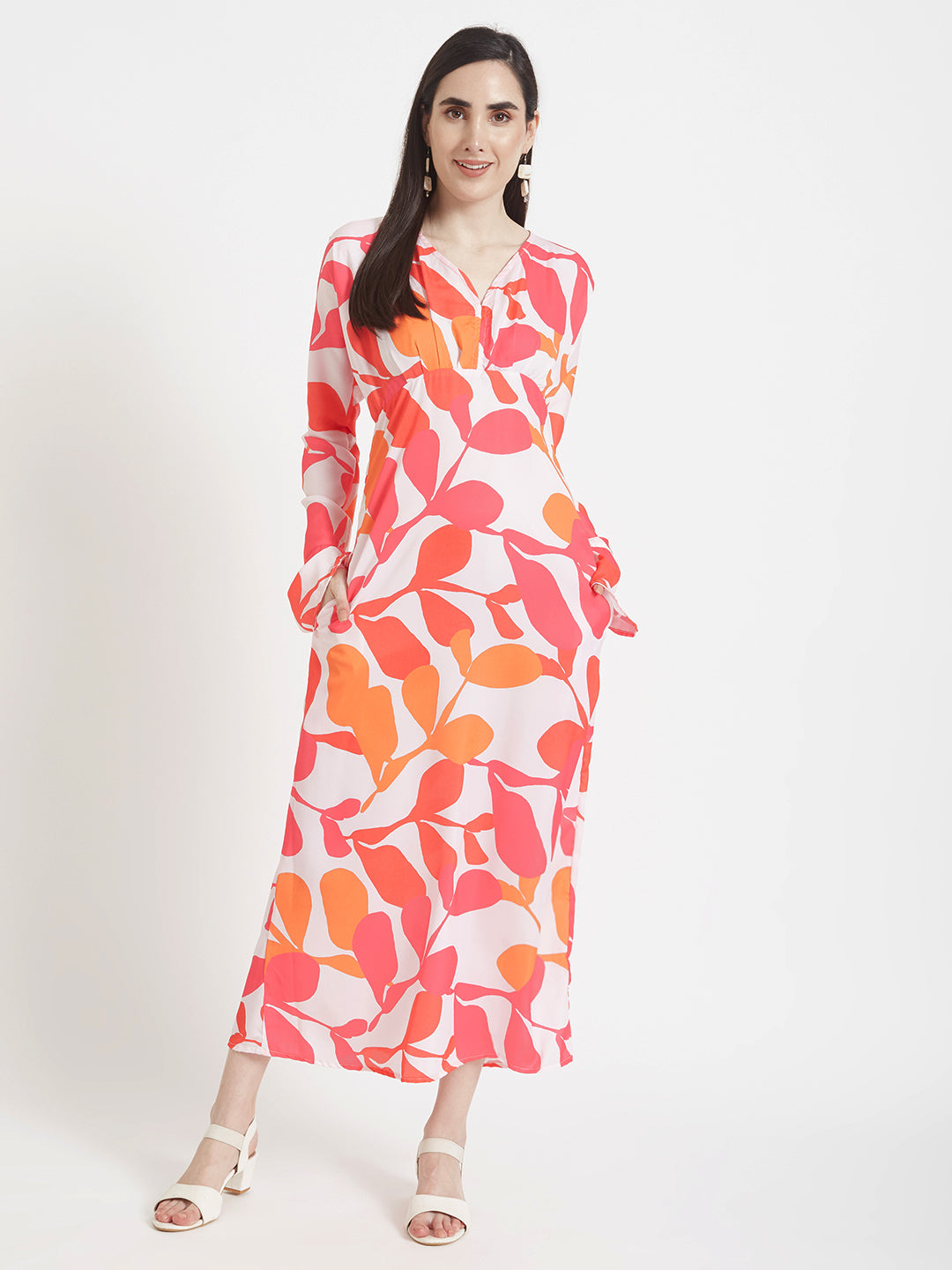 LUXURY  SATIN DIGITAL PRINT  MIDI DRESS WITH SLASH POCKET