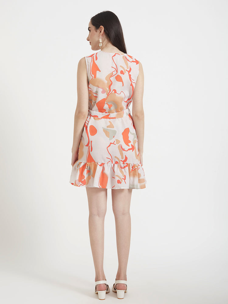 Luxury Cambric Digital Print V Neck Flare Dress With Slash Pocket