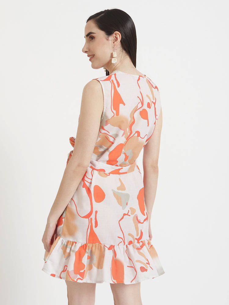 Luxury Cambric Digital Print V Neck Flare Dress With Slash Pocket