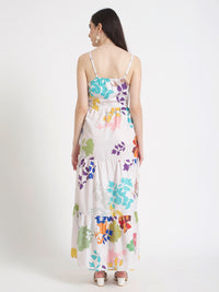 PREMIUM MICRO DIGITAL PRINT SHOULDER STRAP MAXI DRESS WITH SLASH POCKET