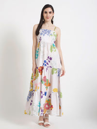 PREMIUM MICRO DIGITAL PRINT SHOULDER STRAP MAXI DRESS WITH SLASH POCKET