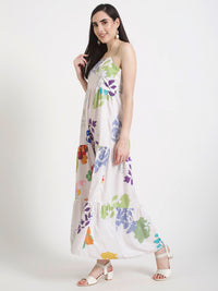 PREMIUM MICRO DIGITAL PRINT SHOULDER STRAP MAXI DRESS WITH SLASH POCKET