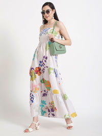 PREMIUM MICRO DIGITAL PRINT SHOULDER STRAP MAXI DRESS WITH SLASH POCKET