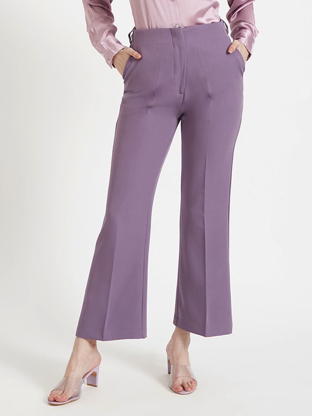 WOMEN'S LUXURY BANANA CREPE BURLWOOD FLARED TROUSER WITH SLASH POCKET