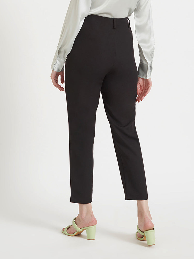 Women'S Luxury Banana Crepe Black Skin Fit Multi Pleated Trouser