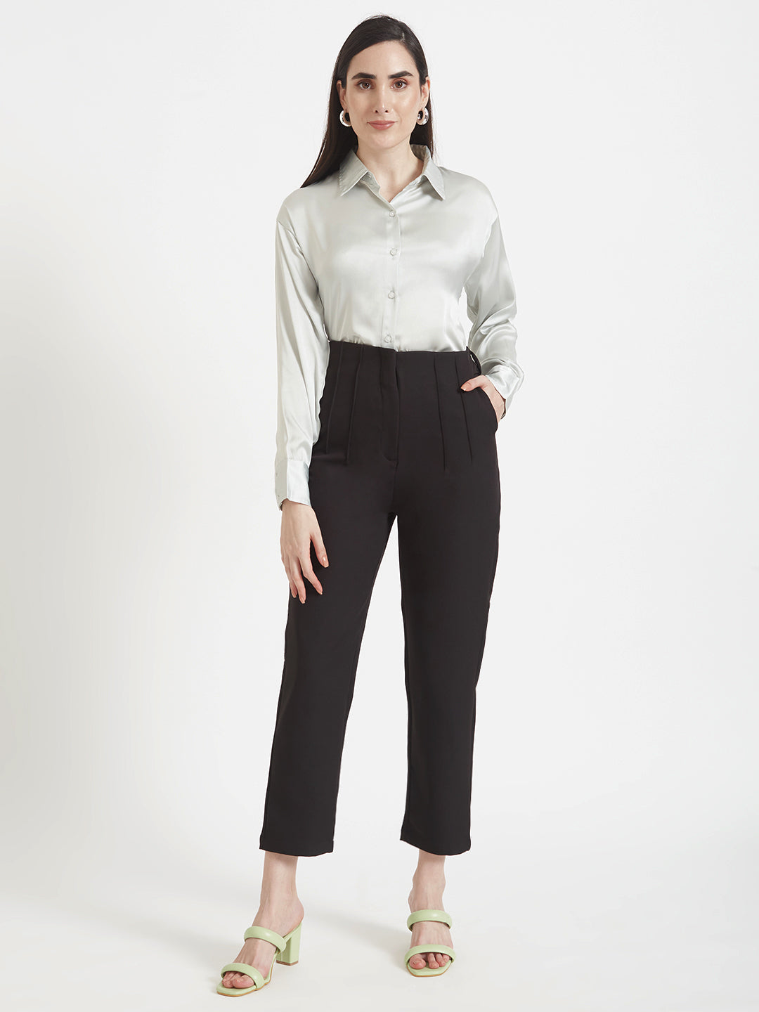 Women'S Luxury Banana Crepe Black Skin Fit Multi Pleated Trouser
