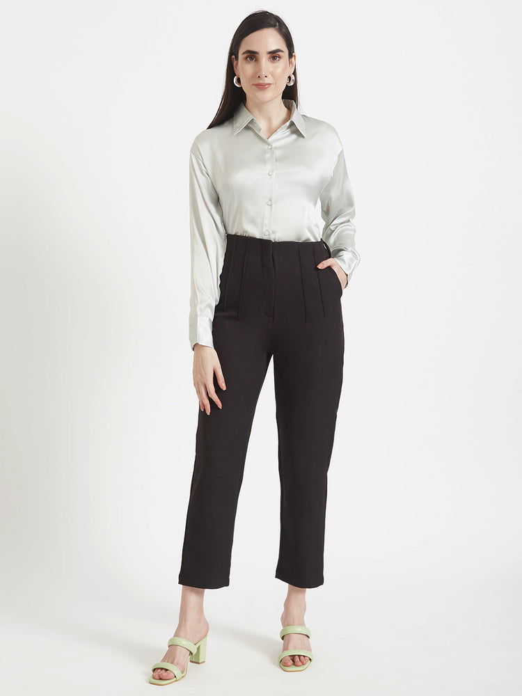 Women'S Luxury Banana Crepe Black Skin Fit Multi Pleated Trouser
